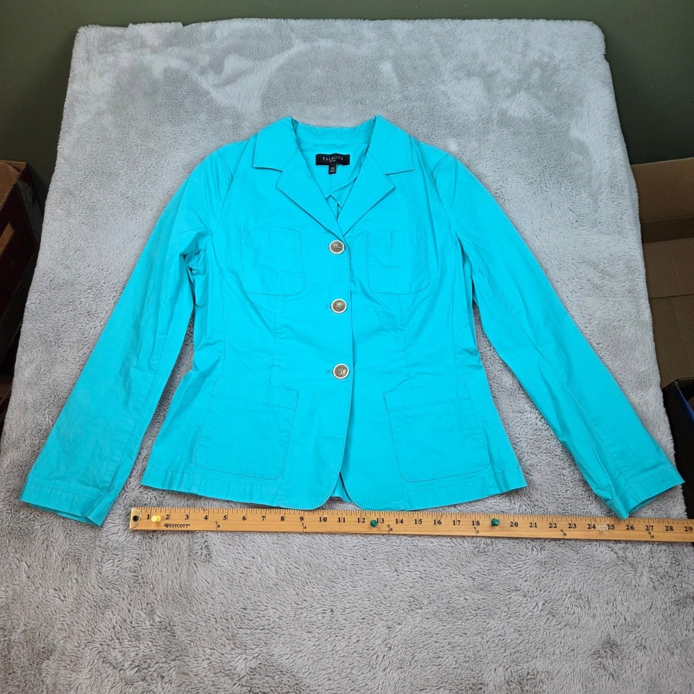 Talbots Utility Blazer Womens 10P Four Pocket Stretch Cotton Jacket Turquoise